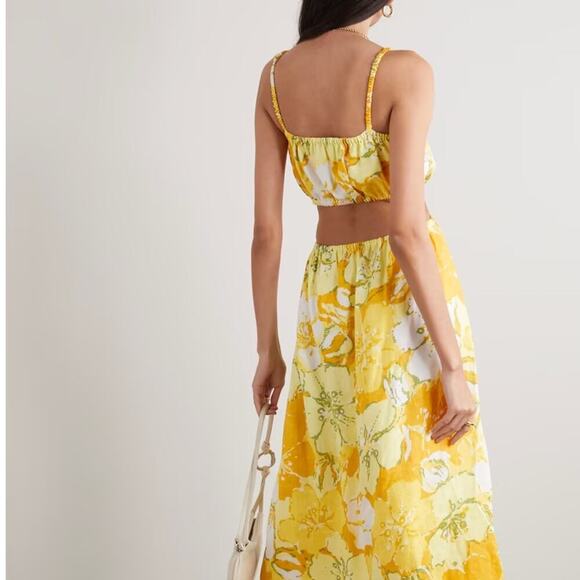 Faithfull The Brand El Rio Linen Cut Out Midi Maxi Dress Loretta Floral Yellow - Picture 5 of 10